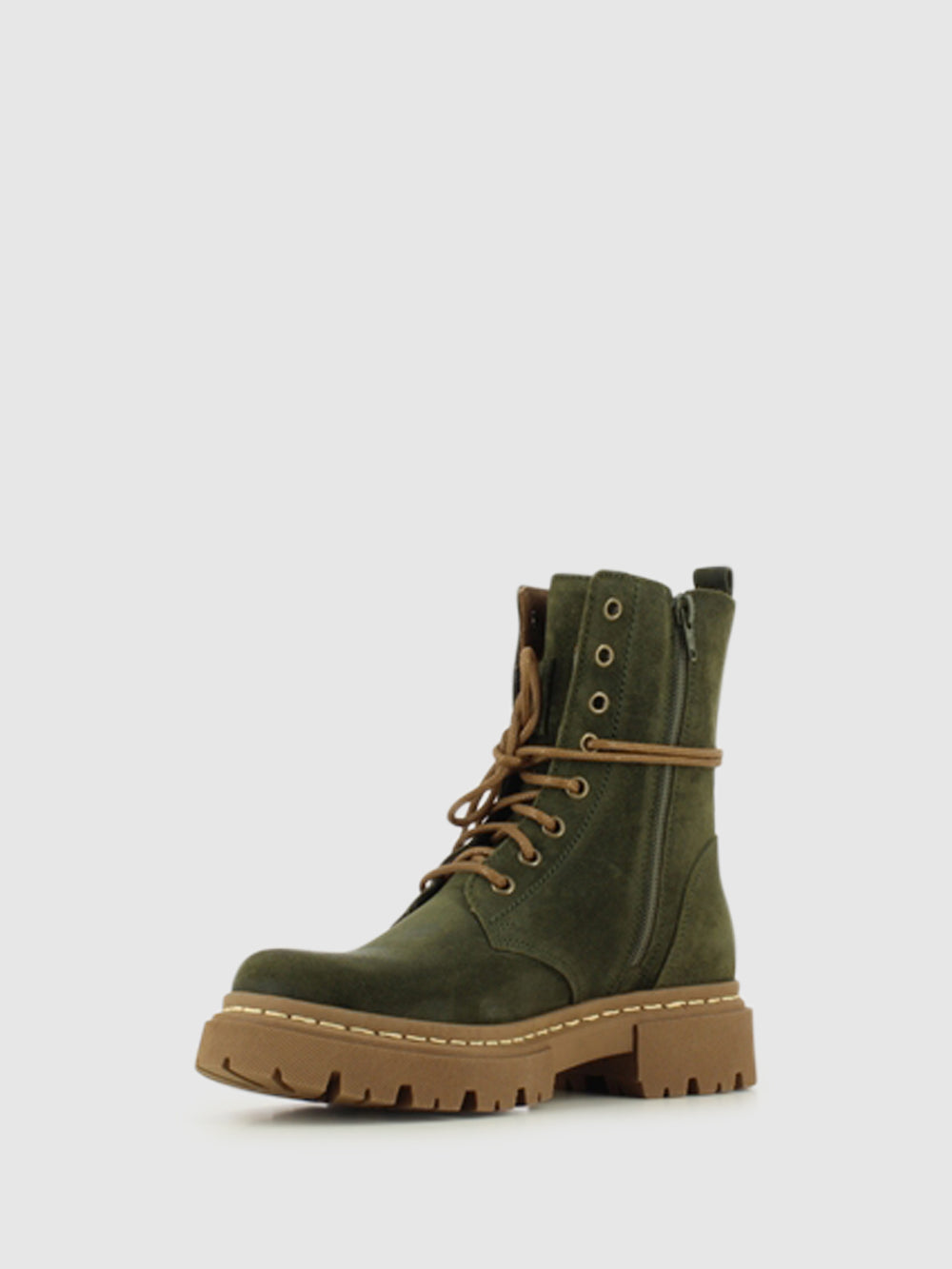 Botins com Fecho em Pele Khaki
