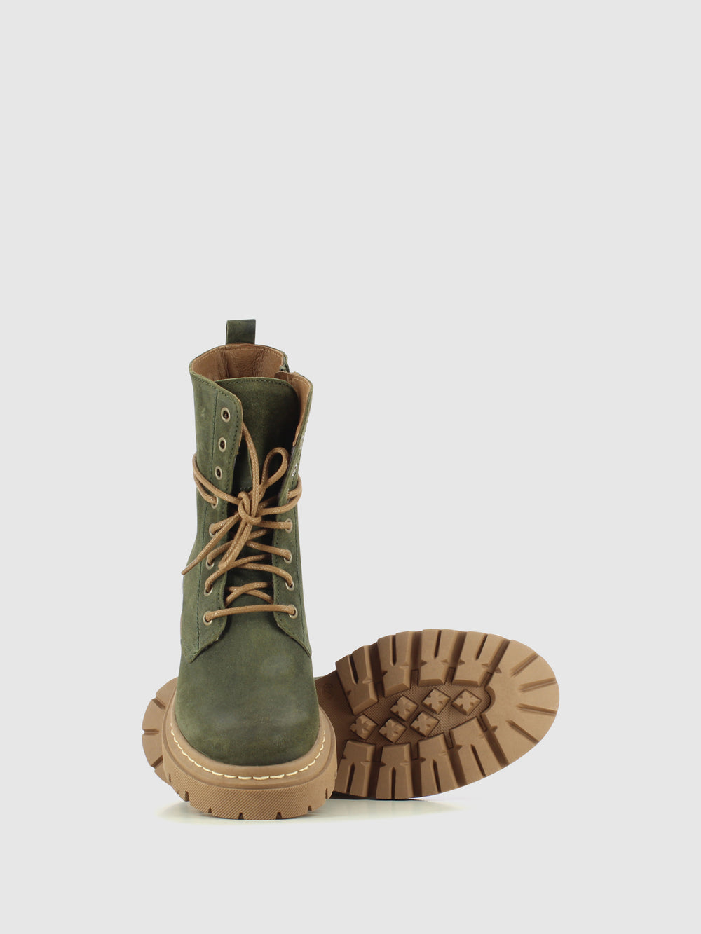 Botins com Fecho em Pele Khaki